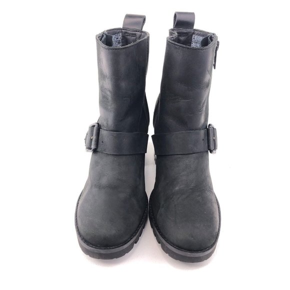UGG Fern Black Leather Moto Boots 6 - Picture 4 of 12